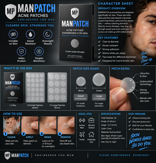 MANPATCH clear hydrocolloid acne patches for men product overview
